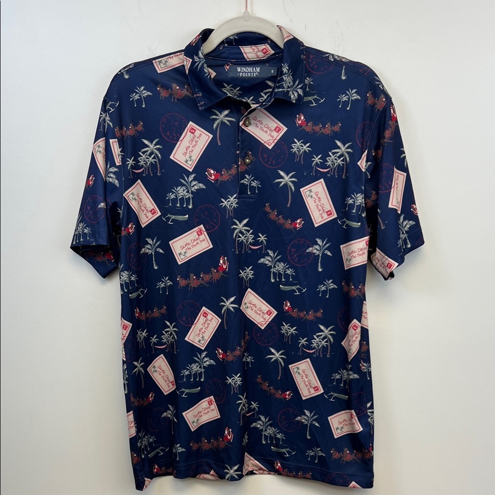 Windham Pointe Men's Christmas Santa Claus Holiday Golf Shirt Size S